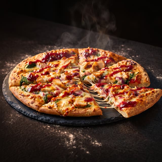 Chicken & Cranberry pizza on a dark slate board